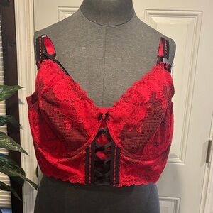 Red Lace Unlined  Balconette Bra with Black Accents
